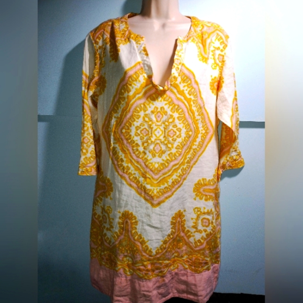 J.Crew beautiful tunic dress top lined cotton yellow white boho size 12